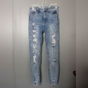 Tinseltown high waist distressed paint splatterd mom jeans